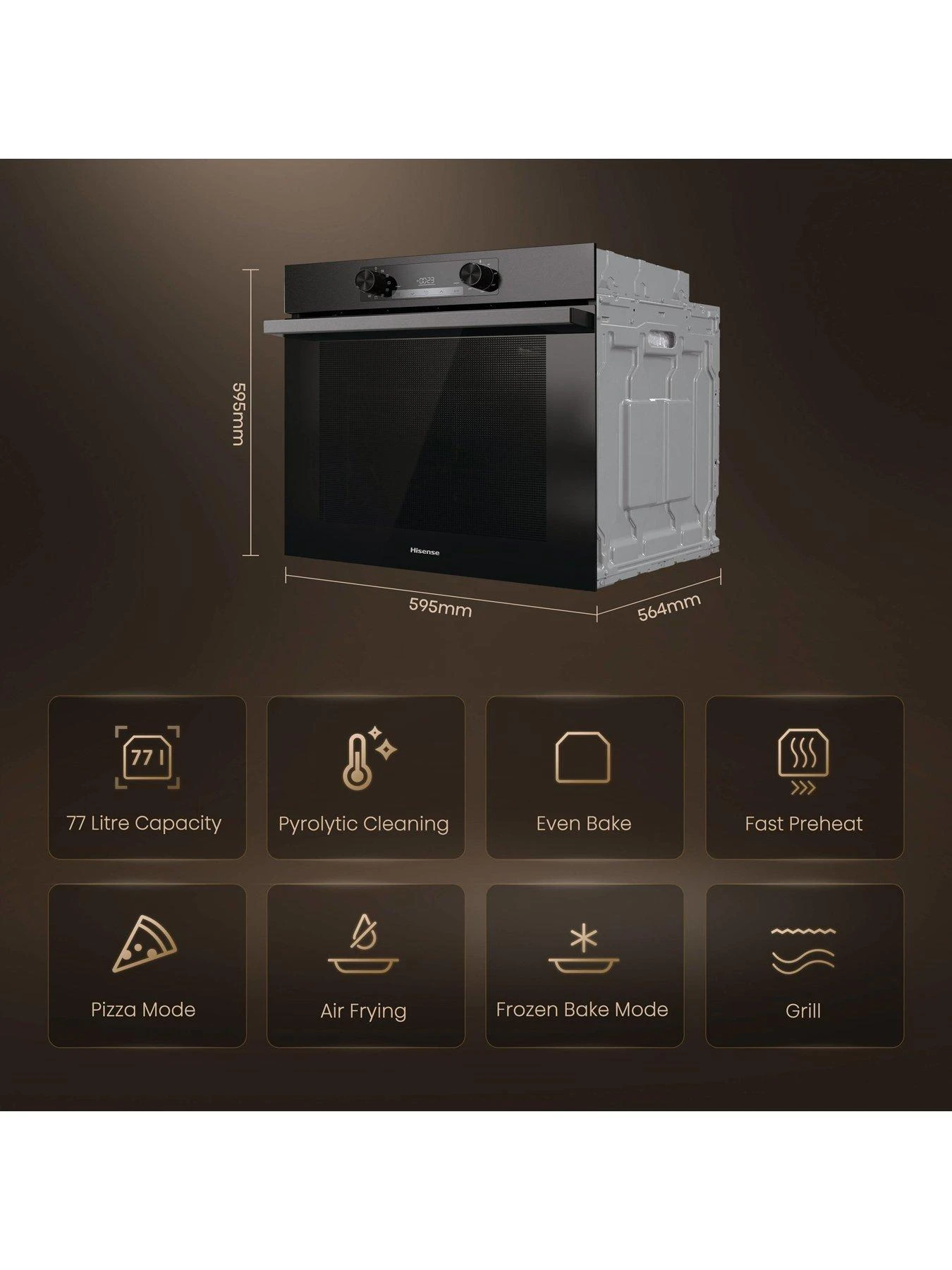 Hisense BI64211PB, 77L Pyrolytic Single Oven - Black 4 Hisense BI64211PB, 77L Pyrolytic Single Oven - Black - Image 2