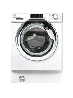 Hoover H-WASH 300 HBWS48D1ACE 8kg Load, 1400rpm Spin Integrated Washing Machine - Quick Washes, Hygiene Cycles, 16 Programmes - White With Chrome Door