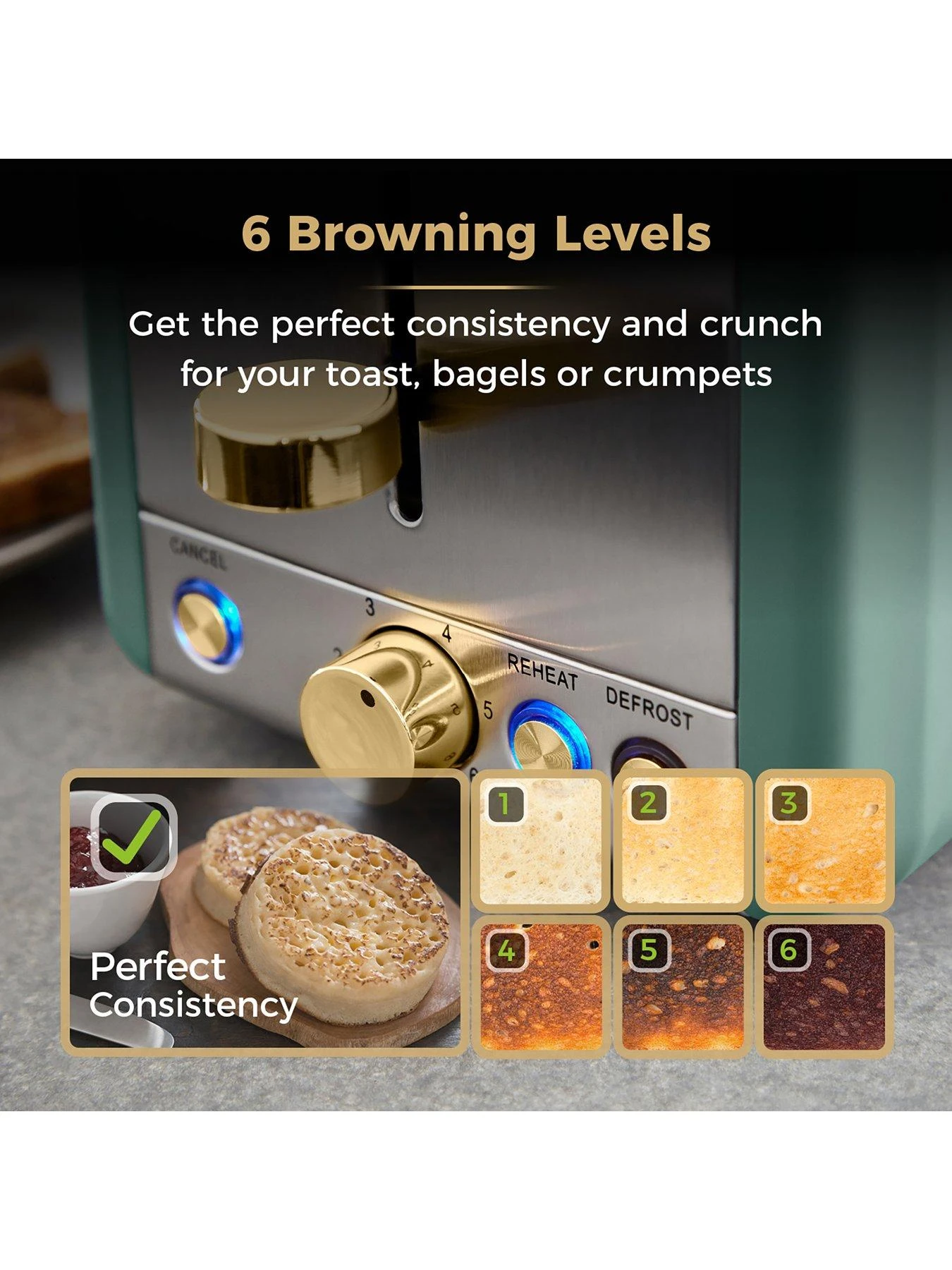 Tower Cavaletto 850W 2-Slice Toaster - Jade 6 Tower Cavaletto 850W 2-Slice Toaster - Jade - Image 4