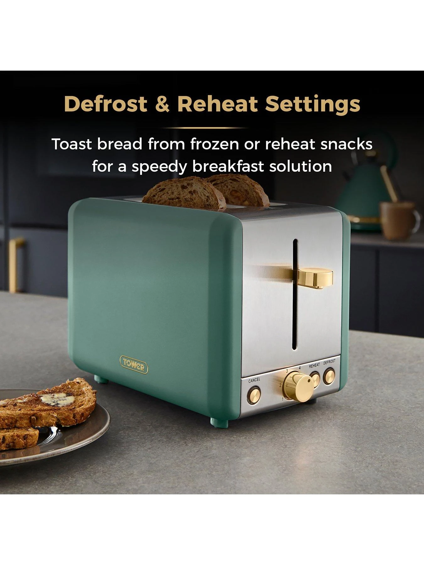 Tower Cavaletto 850W 2-Slice Toaster - Jade 7 Tower Cavaletto 850W 2-Slice Toaster - Jade - Image 5