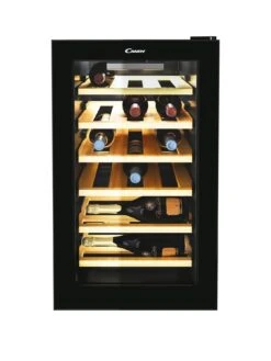 Candy CWC021ELSPKN Freestanding Wine Cooler, Single Zone Temperature, 21-Bottle Storage, 40cm Wide, Bamboo Shelves - Black
