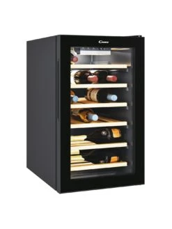 Candy CWC021ELSPKN Freestanding Wine Cooler, Single Zone Temperature, 21-Bottle Storage, 40cm Wide, Bamboo Shelves - Black -Appliance Pro V57T7 SQ3 0000000004 BLACK SLd1