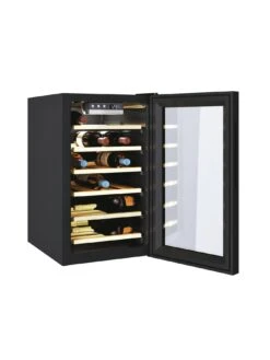 Candy CWC021ELSPKN Freestanding Wine Cooler, Single Zone Temperature, 21-Bottle Storage, 40cm Wide, Bamboo Shelves - Black -Appliance Pro V57T7 SQ4 0000000004 BLACK SLd2