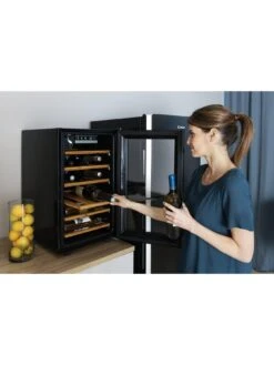 Candy CWC021ELSPKN Freestanding Wine Cooler, Single Zone Temperature, 21-Bottle Storage, 40cm Wide, Bamboo Shelves - Black -Appliance Pro V57T7 SQ5 0000000004 BLACK SLd3