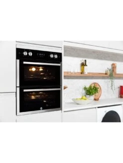 Hoover H-OVEN 300 HO7DC3UN308BI Double Oven With Hydro Easy Clean - Black Glass With Stainless Steel -Appliance Pro V9CI0 SQ3 0000000004 BLACK SLd1