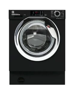 Hoover H-WASH HBWS 49D3ACBE/80 9kg Load, 1400 Spin Integrated Washing Machine - Black With Chrome Door