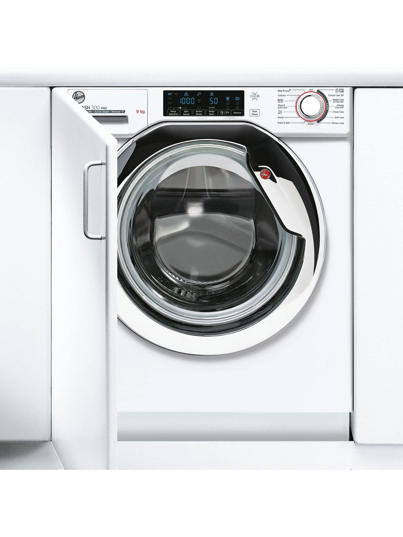 Hoover H-WASH HBWOS 69TAMCE-80 9kg Load, 1600 Spin Integrated Washing Machine, White With Chrome Door, With WiFi Connectivity 4 Hoover H-WASH HBWOS 69TAMCE-80 9kg Load, 1600 Spin Integrated Washing Machine, White With Chrome Door, With WiFi Connectivity - Image 2