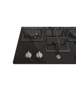 Hoover HVG6DK3B 60cm 4 Burner Gas Hob With Cast Iron Pan Supports - Black Glass -Appliance Pro V9CMF SQ3 0000000004 BLACK SLd1
