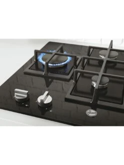 Hoover HVG6DK3B 60cm 4 Burner Gas Hob With Cast Iron Pan Supports - Black Glass -Appliance Pro V9CMF SQ6 0000000004 BLACK SLd4