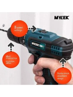 Mylek 18V Cordless Drill Driver 2 Speed With Carry Case -Appliance Pro V9G2F SQ3 0000000099 N A SLd1