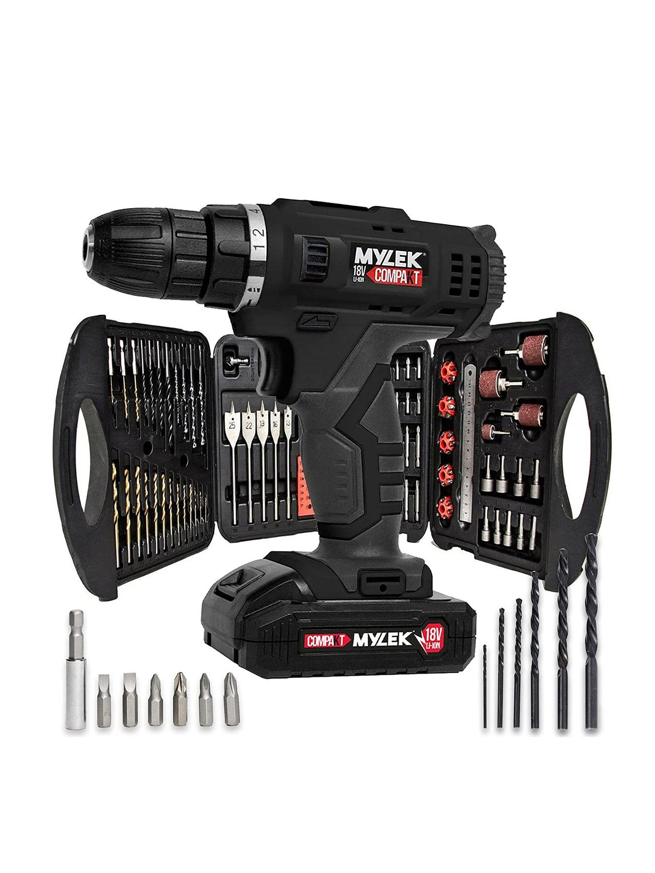 Mylek 18V Cordless Drill With 131-Piece Tool Set And Case 3 Mylek 18V Cordless Drill With 131-Piece Tool Set And Case