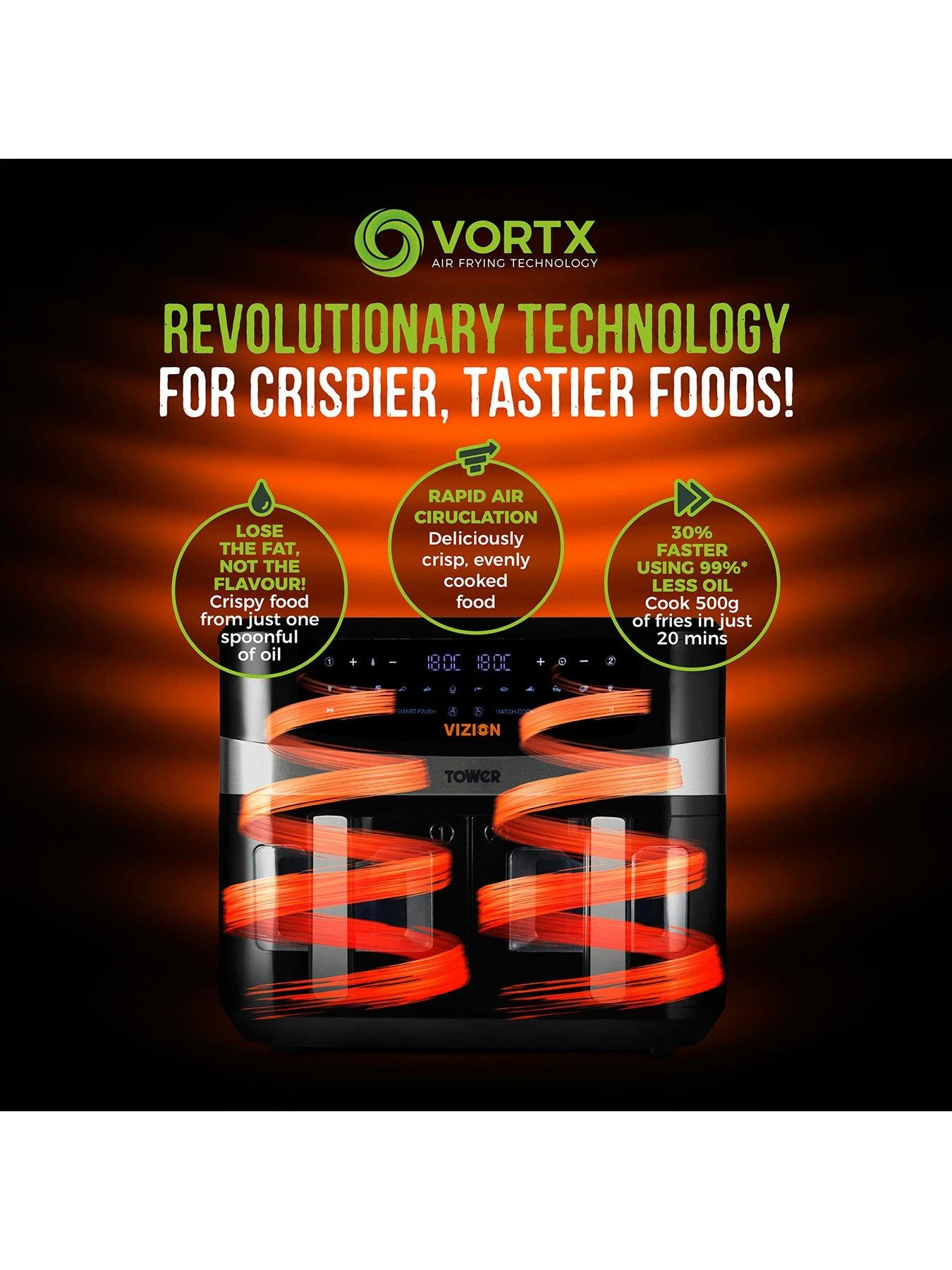 Tower Vortx 9L Vizion Dual Basket Air Fryer 7 Tower Vortx 9L Vizion Dual Basket Air Fryer - Image 5