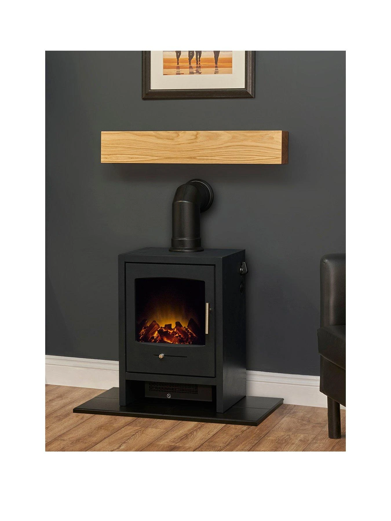 Adam Fires & Fireplaces Adam Oak Beam, Hearth & Stove Pipe With Bergen Stove In Charcoal Grey 3 Adam Fires & Fireplaces Adam Oak Beam, Hearth & Stove Pipe With Bergen Stove In Charcoal Grey