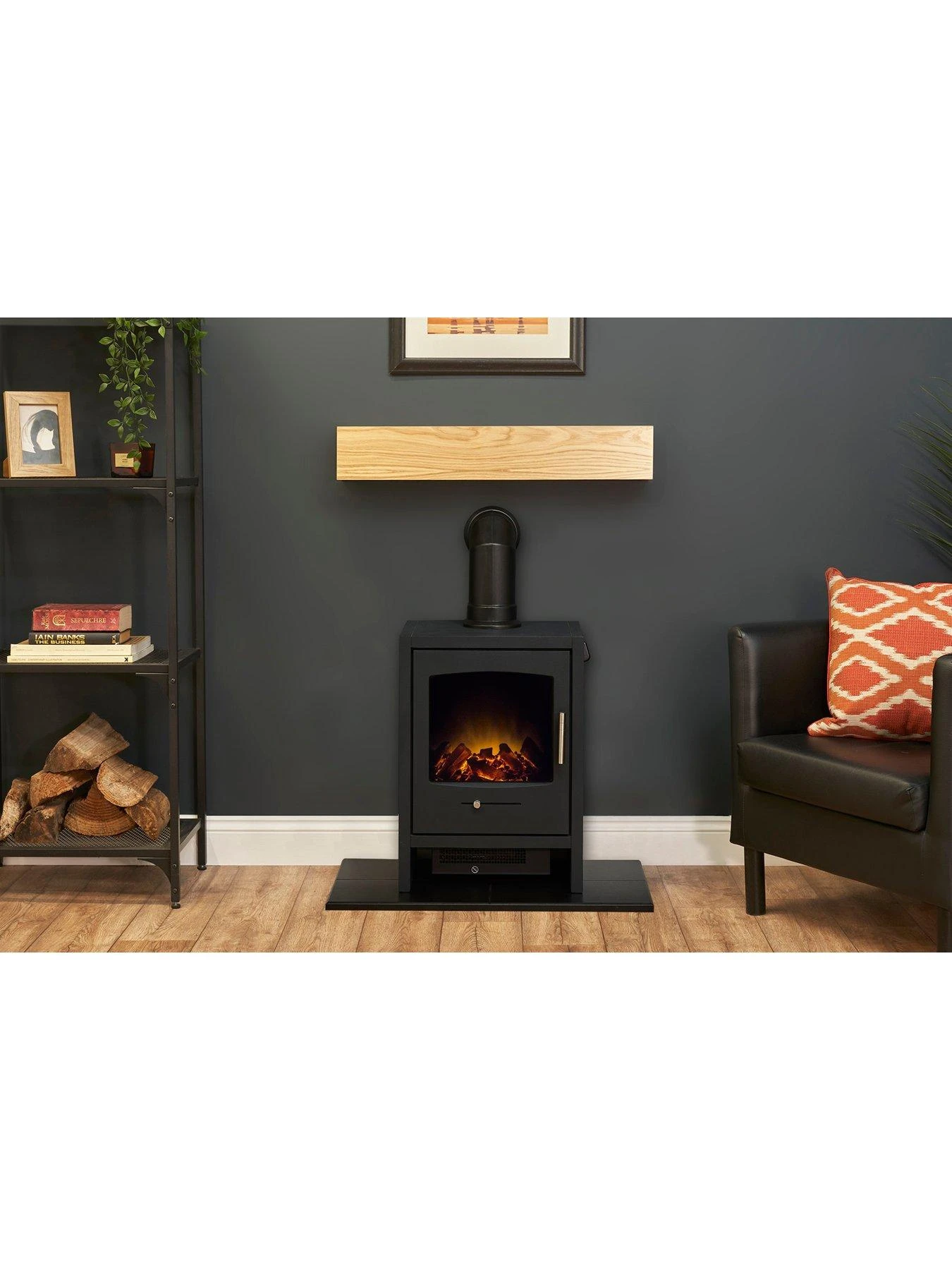 Adam Fires & Fireplaces Adam Oak Beam, Hearth & Stove Pipe With Bergen Stove In Charcoal Grey 4 Adam Fires & Fireplaces Adam Oak Beam, Hearth & Stove Pipe With Bergen Stove In Charcoal Grey - Image 2
