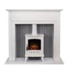 Adam Fires & Fireplaces Adam Florence Stove Fireplace In Pure White With Aviemore Electric Stove In White Enamel, 48 Inch