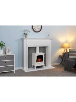 Adam Fires & Fireplaces Adam Florence Stove Fireplace In Pure White With Aviemore Electric Stove In White Enamel, 48 Inch -Appliance Pro VB1NV SQ4 0000000013 WHITE SLd2