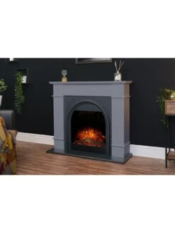 Adam Fires & Fireplaces Adam Chesterfield Electric Fireplace Suite In Grey & Charcoal Grey, 44 Inch -Appliance Pro VB1NW SQ4 0000000005 GREY SLd2