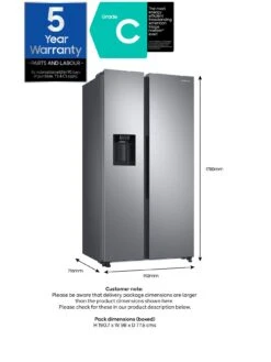 Samsung Series 8 RS68A884CSL/EU American-Style Fridge Freezer with SpaceMax™ Technology - C Rated - Silver -Appliance Pro VDEF5 SQ7 0000000035 SILVER ICf