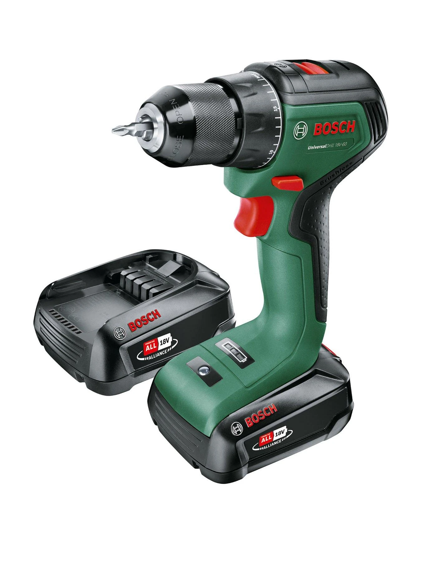 Bosch UniversalDrill 18V-60 Cordless 2-Speed Drill/Driver With 2x 2.0Ah Batteries and AL 18V-20 Charger 3 Bosch UniversalDrill 18V-60 Cordless 2-Speed Drill/Driver With 2x 2.0Ah Batteries and AL 18V-20 Charger