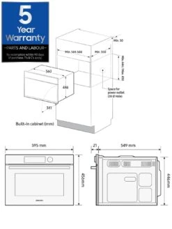 Samsung Series 4 NQ5B4553FBS/U4 Built-in Compact Combination Microwave - Stainless Steel -Appliance Pro VE73J SQ7 0000000166 STAINLESS STEEL ICf