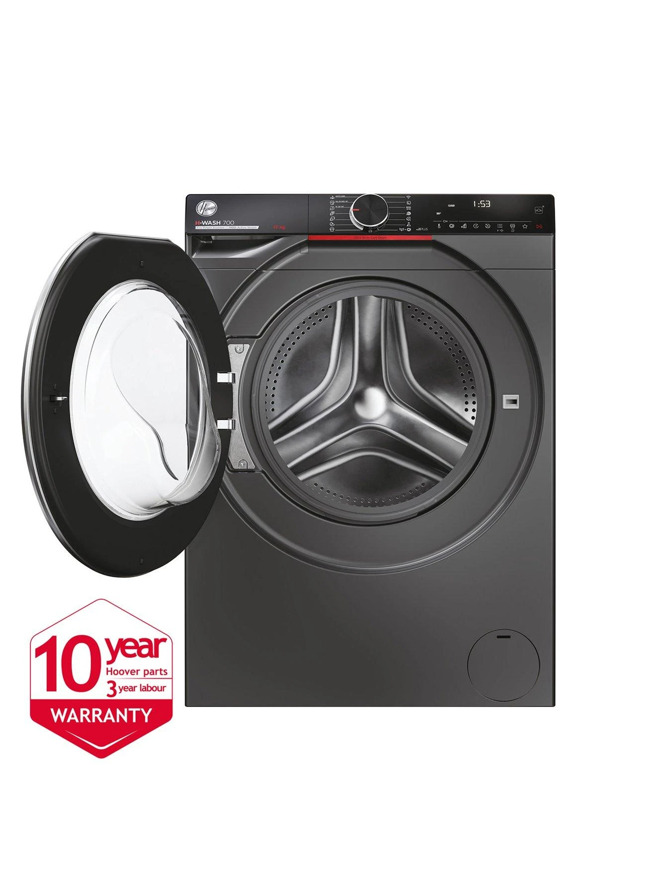 Hoover H-WASH 700 H7W 412MBCR-80 12kg Load, 1400 Spin Washing Machine, A-rated - Graphite With Chrome Door 4 Hoover H-WASH 700 H7W 412MBCR-80 12kg Load, 1400 Spin Washing Machine, A-rated - Graphite With Chrome Door - Image 2