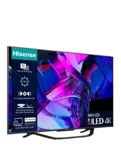 Hisense 65U7KQTUK, 65 Inch, 4K Ultra HD HDR, Mini-LED, Smart TV -Appliance Pro VKT1W SQ3 0000000004 BLACK SLs
