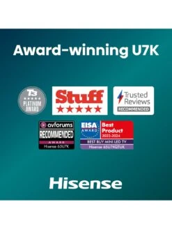 Hisense 65U7KQTUK, 65 Inch, 4K Ultra HD HDR, Mini-LED, Smart TV -Appliance Pro VKT1W SQ7 0000000004 BLACK ICf