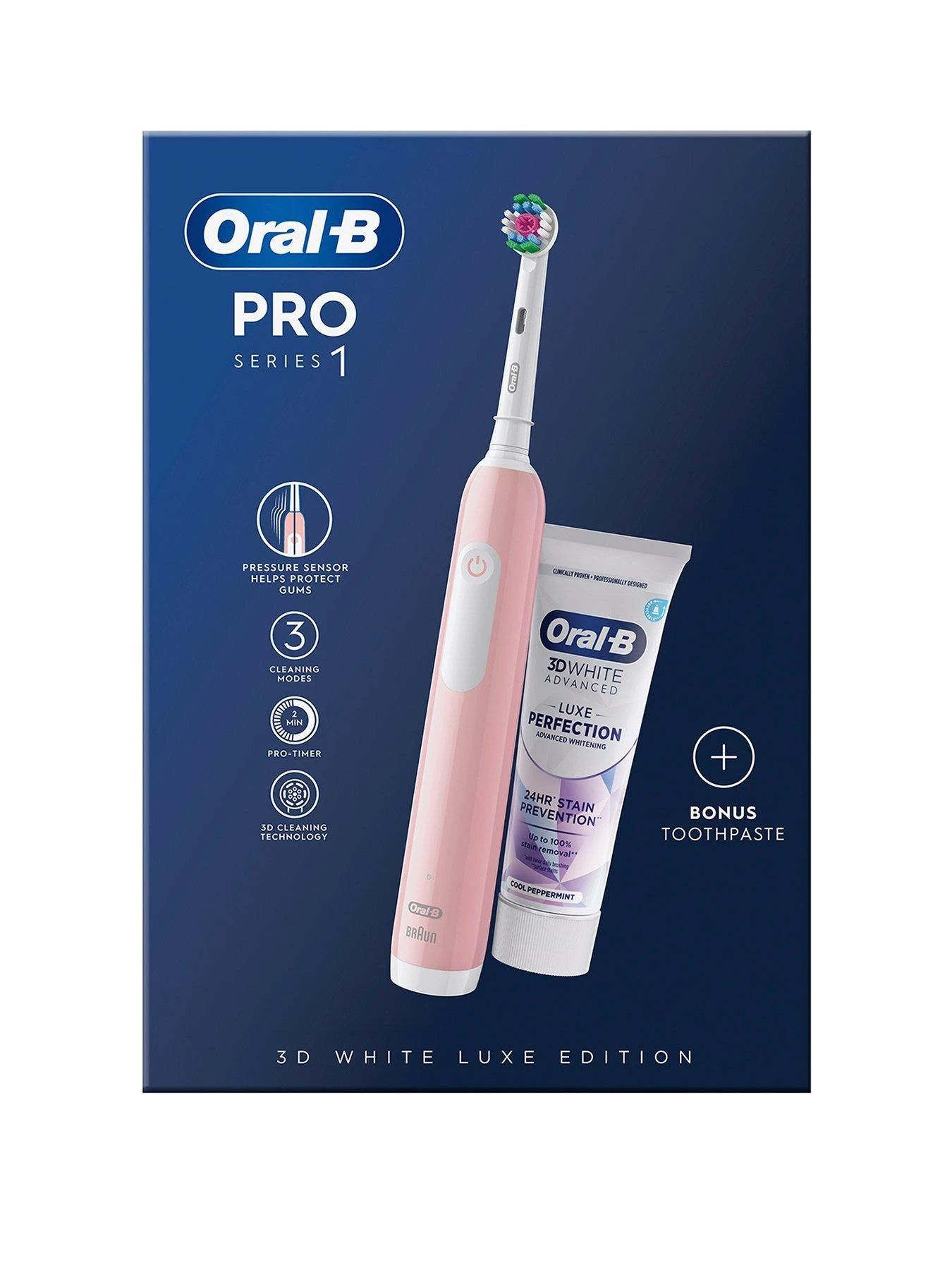 Oral B Oral-B Pro 1 3D White Pink + 3DW Luxe Paste 3 Oral B Oral-B Pro 1 3D White Pink + 3DW Luxe Paste
