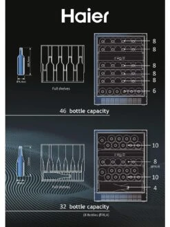 Haier HAKWBD 60 UK H-WINE 700 Wine Cooler, 44-Bottle Capacity, WiFi Enabled, F Rated - Black -Appliance Pro VM9PG SQ5 0000000004 BLACK SLd3