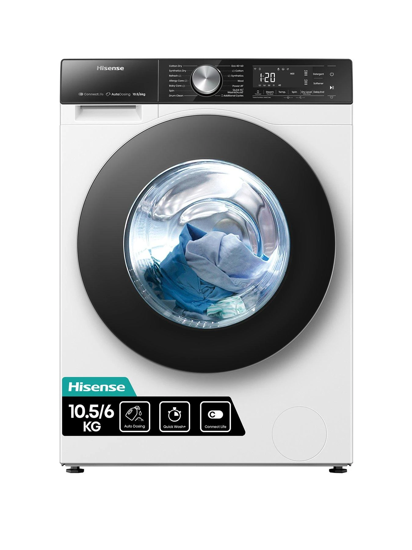 Hisense 5S Series WD5S1045BW 10.5KG 1400rpm Auto Dosing Freestanding Washer Dryer - White 3 Hisense 5S Series WD5S1045BW 10.5KG 1400rpm Auto Dosing Freestanding Washer Dryer - White