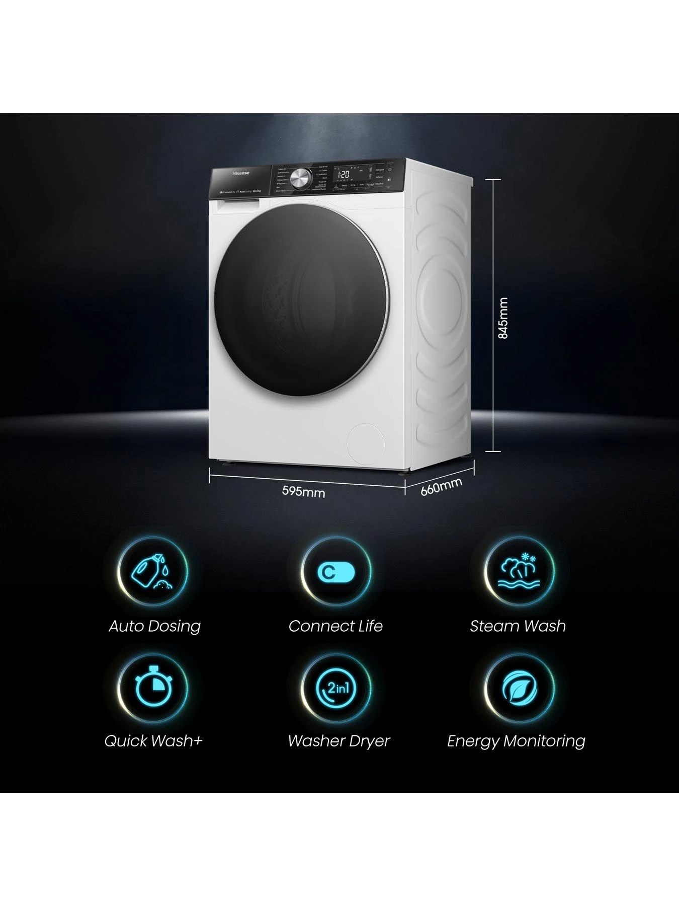Hisense 5S Series WD5S1045BW 10.5KG 1400rpm Auto Dosing Freestanding Washer Dryer - White 4 Hisense 5S Series WD5S1045BW 10.5KG 1400rpm Auto Dosing Freestanding Washer Dryer - White - Image 2