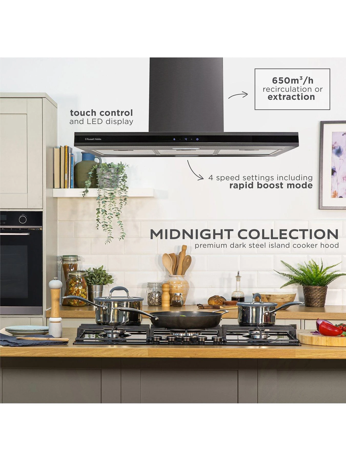 Russell Hobbs MIDNIGHT RHICH904DB 90CM ISLAND COOKER HOOD Black 5 Russell Hobbs MIDNIGHT RHICH904DB 90CM ISLAND COOKER HOOD Black - Image 3