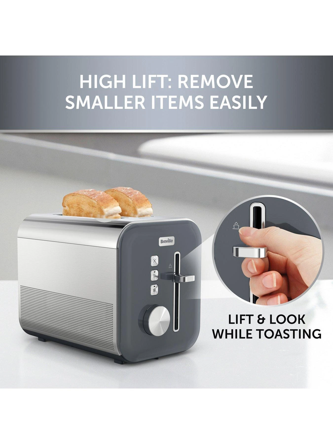 Breville High Gloss 2S Toaster Grey 4 Breville High Gloss 2S Toaster Grey - Image 2