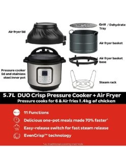 Instant Pot Duo Crisp Air Fryer & Smart Cooker 5.7L - Air Fryer, Pressure Cooker, Slow Cooker, Rice Cooker, Saute Pan, Grill And More 10 Instant Pot Duo Crisp Air Fryer & Smart Cooker 5.7L - Air Fryer, Pressure Cooker, Slow Cooker, Rice Cooker, Saute Pan, Grill And More -Appliance Pro VP2QY SQ3 0000000166 STAINLESS STEEL SLd1