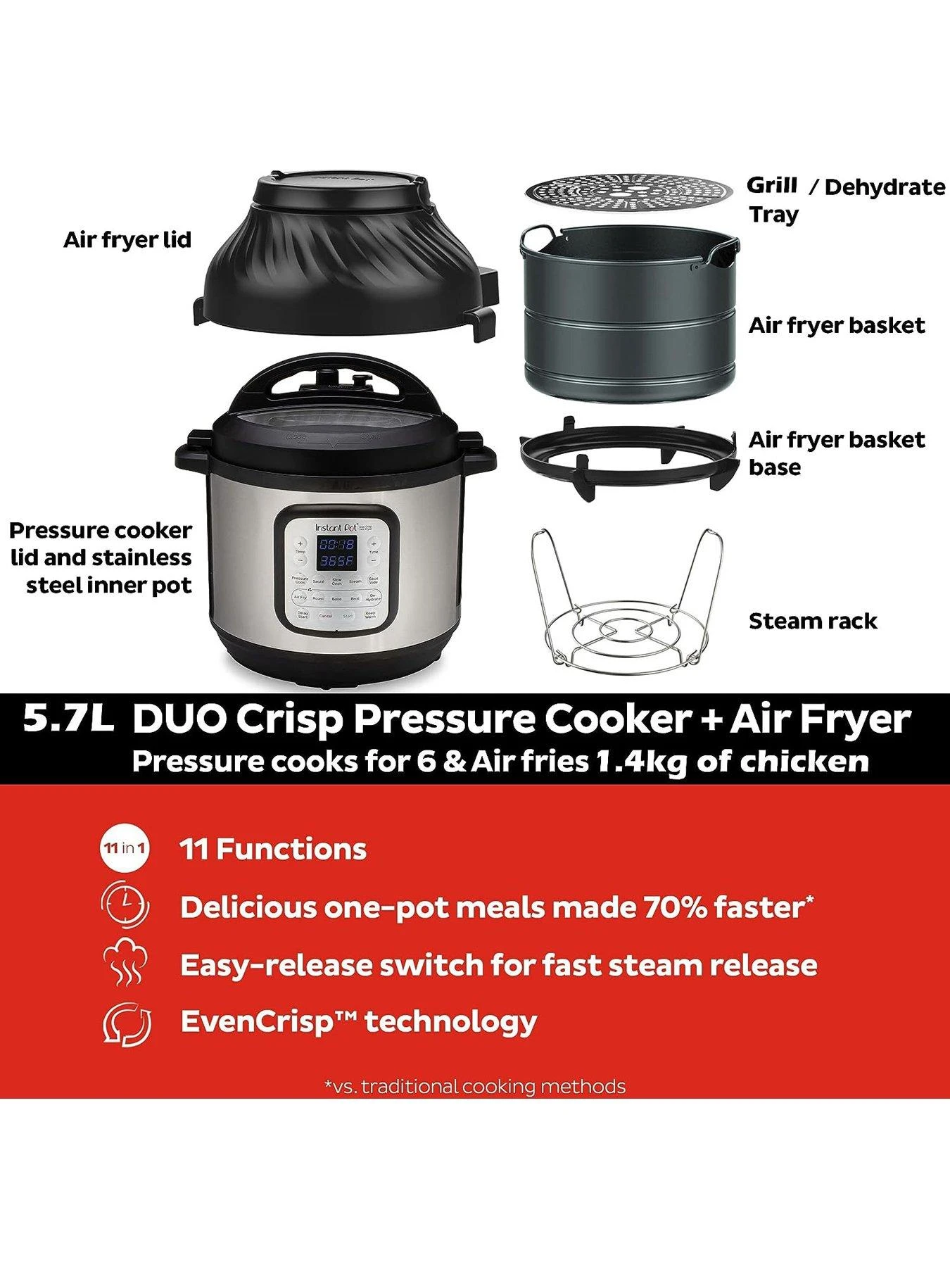 Instant Pot Duo Crisp Air Fryer & Smart Cooker 5.7L - Air Fryer, Pressure Cooker, Slow Cooker, Rice Cooker, Saute Pan, Grill And More 5 Instant Pot Duo Crisp Air Fryer & Smart Cooker 5.7L - Air Fryer, Pressure Cooker, Slow Cooker, Rice Cooker, Saute Pan, Grill And More - Image 3