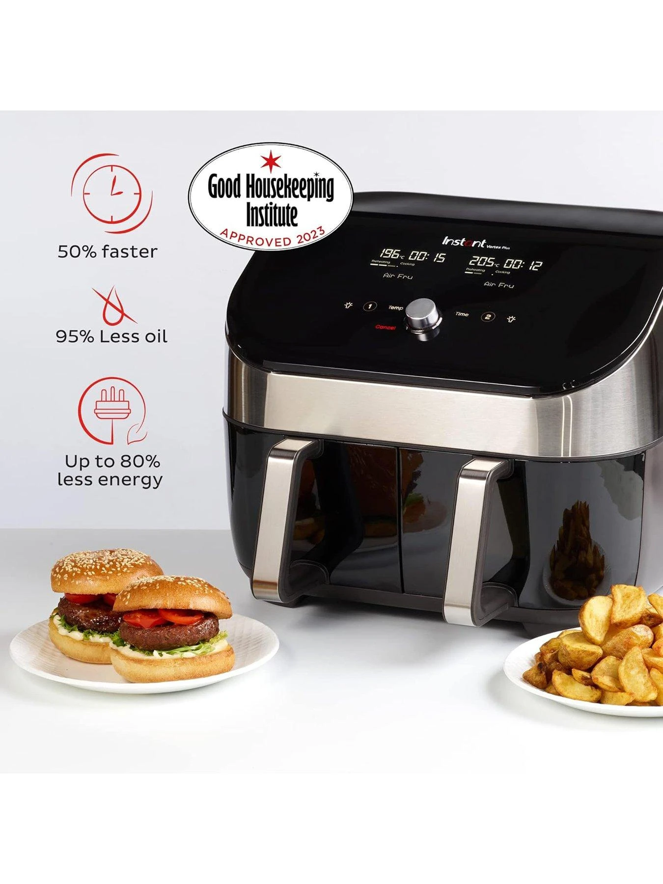 Instant Vortex Plus Dual Air Fryer With ClearCook, Stainless Steel 7.6L- Air Fry, Bake, Roast, Grill, Dehydrate & Reheat 6 Instant Vortex Plus Dual Air Fryer With ClearCook, Stainless Steel 7.6L- Air Fry, Bake, Roast, Grill, Dehydrate & Reheat - Image 4