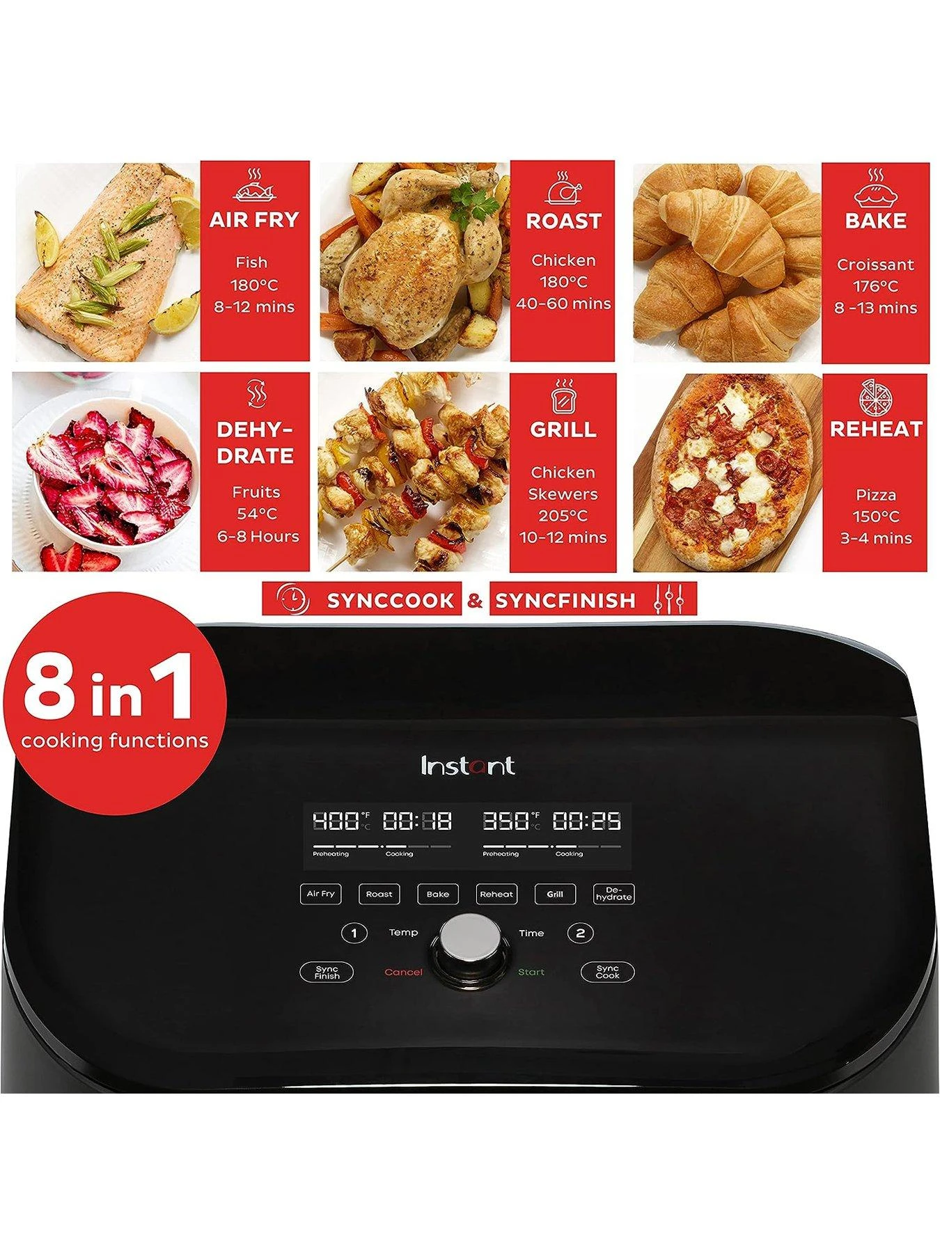Instant Vortex Plus VersaZone Air Fryer, Black 8.5L- Air Fry, Bake, Roast, Grill, Dehydrate & Reheat 5 Instant Vortex Plus VersaZone Air Fryer, Black 8.5L- Air Fry, Bake, Roast, Grill, Dehydrate & Reheat - Image 3