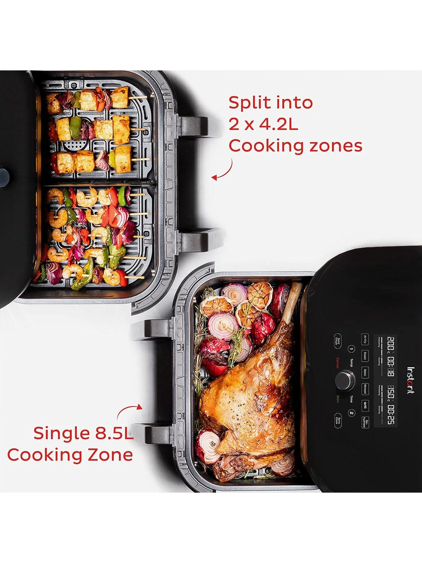 Instant Vortex Plus VersaZone Air Fryer, Black 8.5L- Air Fry, Bake, Roast, Grill, Dehydrate & Reheat 6 Instant Vortex Plus VersaZone Air Fryer, Black 8.5L- Air Fry, Bake, Roast, Grill, Dehydrate & Reheat - Image 4