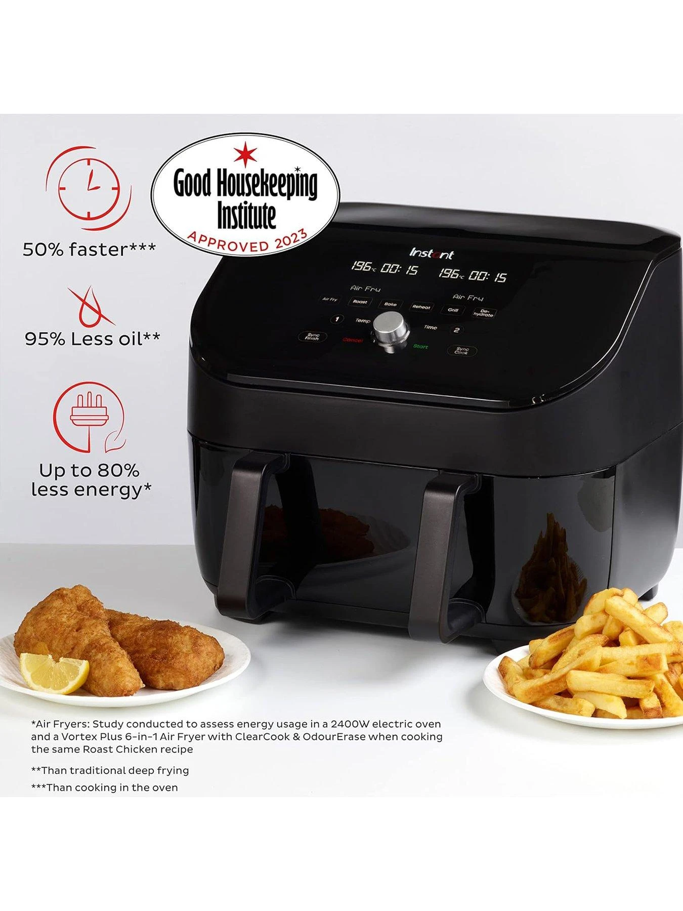 Instant Vortex Plus VersaZone Air Fryer, Black 8.5L- Air Fry, Bake, Roast, Grill, Dehydrate & Reheat 7 Instant Vortex Plus VersaZone Air Fryer, Black 8.5L- Air Fry, Bake, Roast, Grill, Dehydrate & Reheat - Image 5