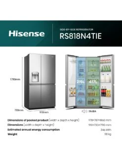 Hisense RS818N4TIE Pureflat Infinite Series, 90cm Wide Side By Side, American Fridge Freezer - Stainless Steel -Appliance Pro VPJ3W SQ6 0000000035 SILVER SLd4