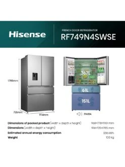 Hisense RF749N4SWSE Pureflat 90cm French Door, American Fridge Freezer - Stainless Steel -Appliance Pro VPJ3X SQ6 0000000035 SILVER SLd4