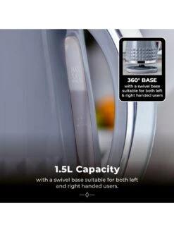 Tower T10075GRY Solitaire Kettle With 360° Swivel Base, Cord Storage, 1.5L, 3KW - Grey And Chrome Accents -Appliance Pro VQ4RQ SQ5 0000000088 NO COLOR SLd3