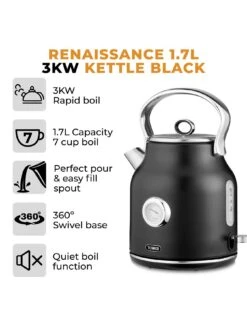 Tower T10063BLK Renaissance Kettle, 1.7L, 3KW, Black -Appliance Pro VQ4RR SQ2 0000000088 NO COLOR SLd