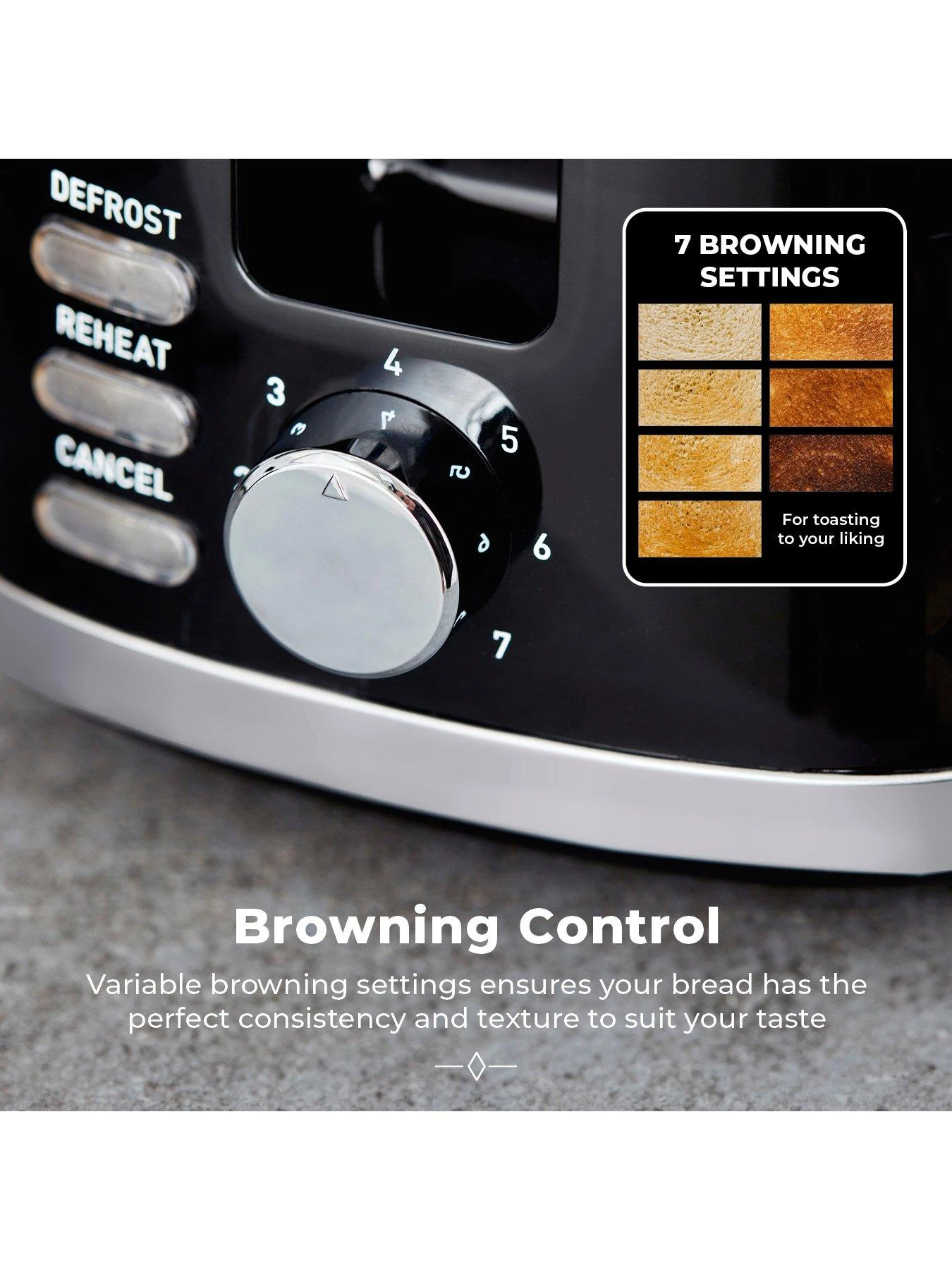 Tower T20082BLK Solitaire 2-Slice Toaster 850W - Black With Chrome Accents 7 Tower T20082BLK Solitaire 2-Slice Toaster 850W - Black With Chrome Accents - Image 5