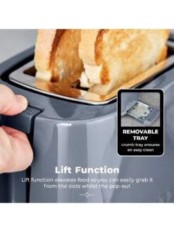 Tower T20082GRY Solitaire 2-Slice Toaster 850W - Grey With Chrome Accents -Appliance Pro VQ4RU SQ6 0000000088 NO COLOR SLd4