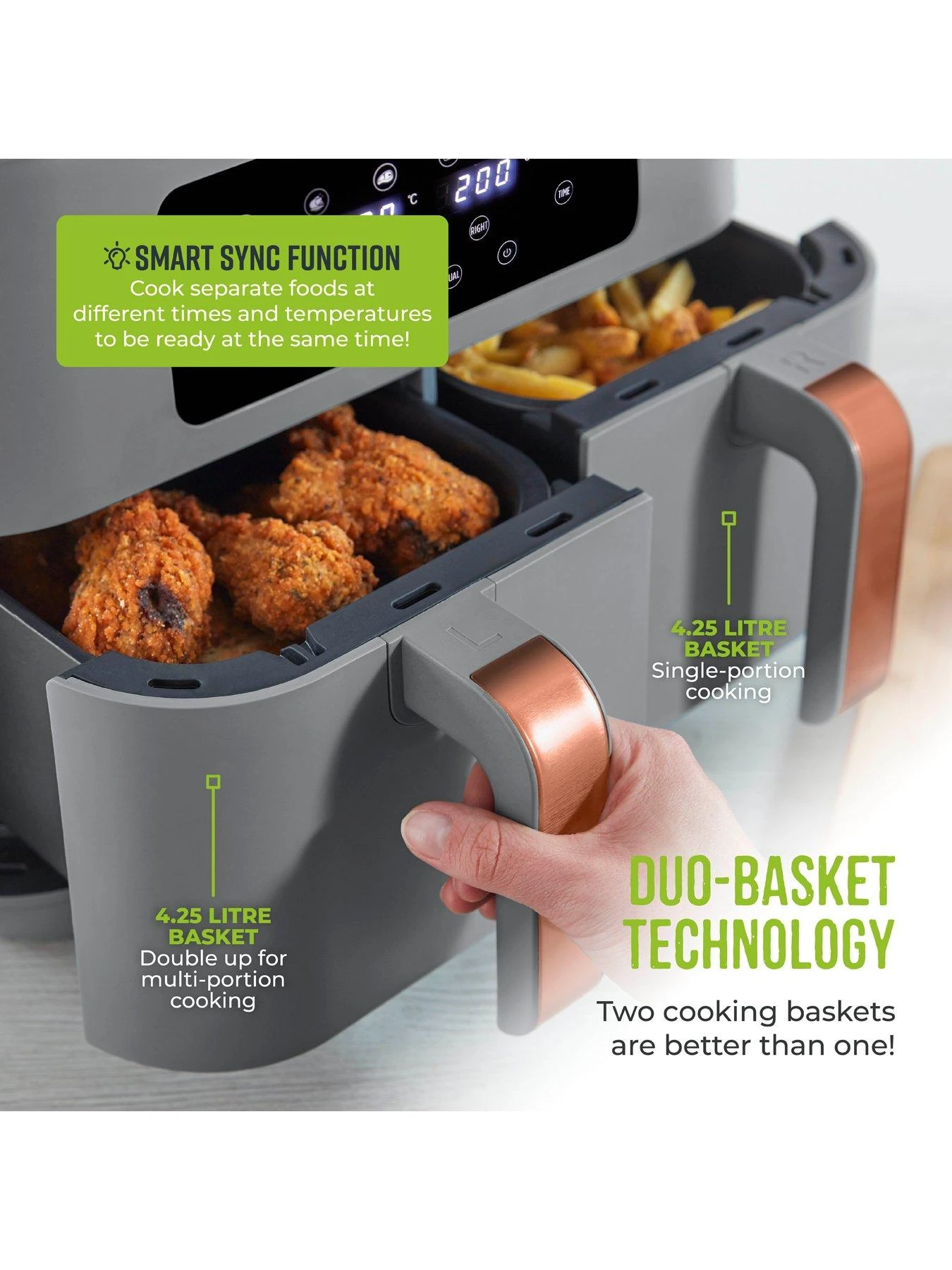 Tower Vortx Dual Basket Air Fryer 8.5L Grey 6 Tower Vortx Dual Basket Air Fryer 8.5L Grey - Image 4