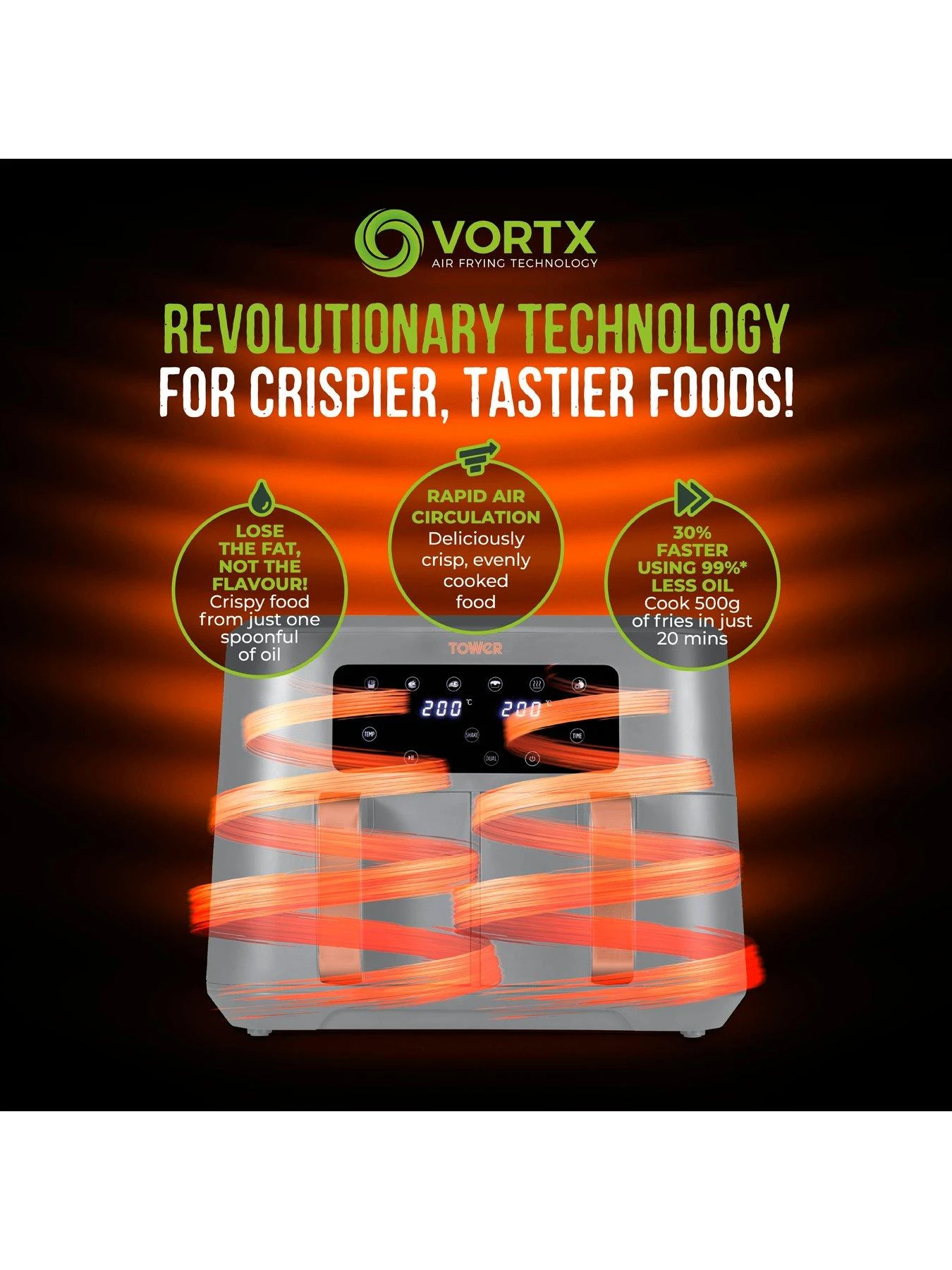 Tower Vortx Dual Basket Air Fryer 8.5L Grey 8 Tower Vortx Dual Basket Air Fryer 8.5L Grey - Image 6