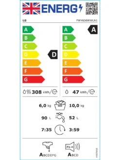 LG TurboWash FWY606WWLN1 10kg / 6kg Washer Dryer - White - A-10% / D Rated -Appliance Pro VR61L SQ6 0000000013 WHITE SLd4