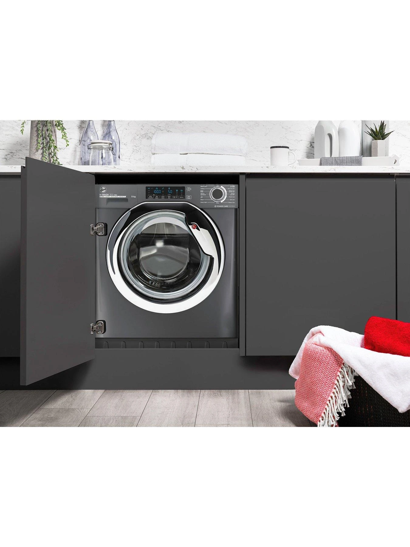 Hoover H-WASH 300 HBWOS69TAMCRE Integrated 9kg Load, 1600 Spin Washing Machine, A Rated - Anthracite 4 Hoover H-WASH 300 HBWOS69TAMCRE Integrated 9kg Load, 1600 Spin Washing Machine, A Rated - Anthracite - Image 2